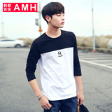 AMH男装韩版2016秋季新款时尚修身圆领字母长袖男T恤潮NZ4781燊