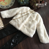 2015最新冬款女童皮草外套儿童韩版纯色珍珠兔毛加厚毛皮圆领上衣