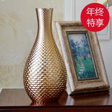 欧式创意彩色玻璃花瓶摆件客厅桌面样板房间家居用装饰品金属质感