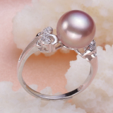【亮丽珍珠】正品特价9mm一9.5mm天然淡水珍珠戒指可调节925银