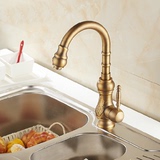 全铜仿古厨房水龙头冷热水洗菜盆欧式水笼头水槽洗碗池可旋转冷暖