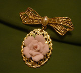 1928美国VINTAGE复古董首饰品软陶雕花朵珍珠西洋中古着收藏胸针