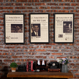 美式复古做旧报纸新闻木板画饭店挂件家庭家里房间墙上墙面装饰品