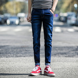 夏季男士牛仔裤男裤子小脚设计韩版修身款青少年弹力潮流长裤薄款