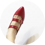【安娜林】复古玛丽珍小鞋红vintage尖头镂空搭扣平底单鞋女鞋