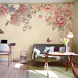 田园花卉墙纸 客厅电视背景墙壁纸 温馨卧室手绘无缝大型壁画
