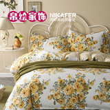 黄色纯棉文艺美式四件套田园 花卉出口被套床单全棉床上用品家纺