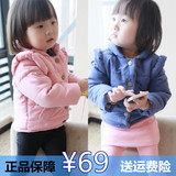 女童冬季新款加绒加厚1-2-3-4岁女宝宝儿童保暖纯色棉衣外套棉服