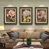 卡农新品 美式客厅三联画沙发背景墙挂画有框画 欧式复古花卉壁画