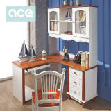 蓝色地中海转角书桌书架组合书台书房家具实木橡木儿童写字台家用