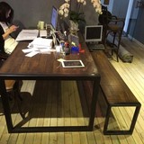 loft办公桌美式铁艺餐桌实木电脑桌椅组合复古简约书桌长会议桌子