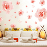 粉色玫瑰贴纸墙贴 客厅电视背景墙卧室装饰床头温馨浪漫贴画墙纸