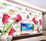 3d立体环保简约壁画卧室客厅电视背景墙纸壁纸手绘梦幻花朵玫瑰花