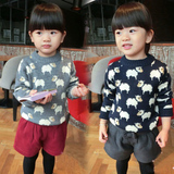 2016韩版童装新款冬装女童儿童小羊图案圆领套头加厚毛衣打底线衣