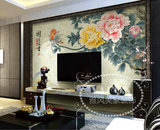 中式客厅沙发电视瓷砖背景墙现代简约个性化仿古艺术墙砖国色天香