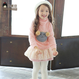 儿童加厚上衣冬季韩国童装新款卡通线织内里加绒女童高领毛衣