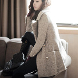 秋冬季新款女式韩国修身显瘦加厚双排扣呢子中长款羊毛呢大衣外套