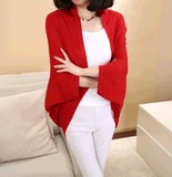 2015新款韩版春秋装女装针织衫薄开衫长款披肩宽松蝙蝠袖大码外套