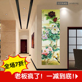 玄关走廊客厅壁画竖版新无框画过道古典中式挂画牡丹三联装饰画