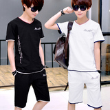 青少年短袖t恤男学生韩版潮流男士亚麻运动套装夏季2016新款夏装