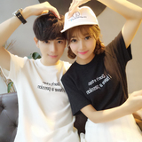 情侣装夏季学院风男女韩版胸前字母刺绣短袖T恤学生修身体恤班服