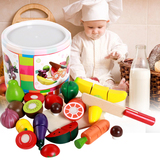 包邮桶装 木制魔术贴水果玩具 切切乐 水果蔬菜切切看过家家玩具