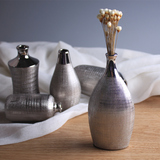 镀银客厅办公桌面花瓶摆件 景德镇陶瓷创意简约干花插 迷你小花瓶