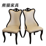 欧式椅子简约后现代餐椅餐厅时尚印花软包美甲椅白色PU皮实木餐椅