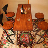 创意实木做旧铁艺酒吧椅复古高脚靠背椅吧台凳子咖啡厅休闲椅凳子