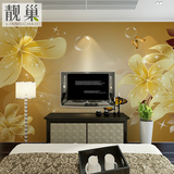 靓巢电视背景墙纸壁纸金色花朵客厅沙发简约现代田园影视墙3d壁画