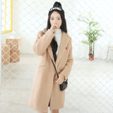 2015秋冬季韩版修身妮子大衣加厚毛呢外套女中长款学生学院风潮