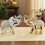 大象摆件一对陶瓷玄关酒柜电视柜工艺品欧式招财镇宅客厅家居饰品
