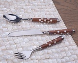欧式美式新古典不锈钢刀叉勺三件套 木质手柄点缀贝西餐餐具套装
