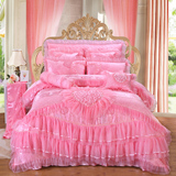 纯棉婚庆4四件套粉色蕾丝床裙被套床单家纺结婚1.8m床上用品一生
