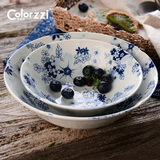 日式和风陶瓷盘子圆形菜盘套装家用创意个性餐具日式手绘青花盘子