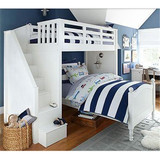 地中海家具实木家具儿童子母床白色1.2米上下床高低床错层床定制