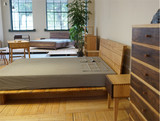 简约现代日式全红橡木实木床原木双人床硬板平板床单人床卧室家具