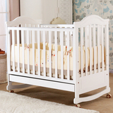床环保漆游戏床带抽屉月亮船摇篮婴儿床实木多功能白色儿童床宝宝