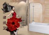 欧莎开放式浴缸屏风 敞开式隔断钢化玻璃定制淋浴房 安装便捷