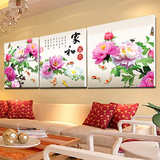 客厅沙发背景墙装饰画玉兰花卉无框画水晶壁画三联画牡丹家和富贵