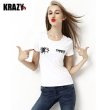 Krazy灵动的漫画眼睛 印花图案可爱学院风短款短袖T恤夏装女7615