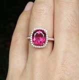 纯天然巴西粉红红碧红戒指2.8克拉18K金镶钻 全净品质 彩色宝石