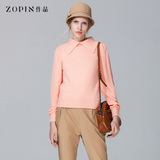 Zopin作品 秋装新款女装 长袖套头翻领毛针织衫粉色毛衣女