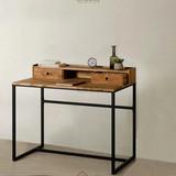 美式风格铁艺实木创意小办公桌复古做旧带小抽屉书桌电脑桌写字台