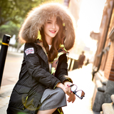 2015韩版冬装新款迷彩大毛领双面穿情侣羽绒服女中长款加厚外套潮