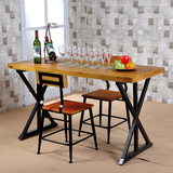 新款咖啡厅桌椅组合长方形户外休闲会议桌子创意复古铁艺实木餐桌
