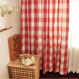 现代宜家美式乡村 纯棉色织红白格子卧室窗帘儿童房 定制成品