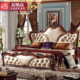 佰纳高欧式复古皮艺床1.8米法式奢华新古典卧室雕花双人大床1.5米