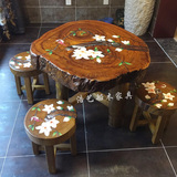 新品 香樟木茶桌原生态实木功夫茶几组合 创意彩绘茶台客厅可定制