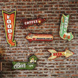 美式loft做旧工业风壁饰咖啡厅酒吧挂饰指示牌指路牌复古木板画